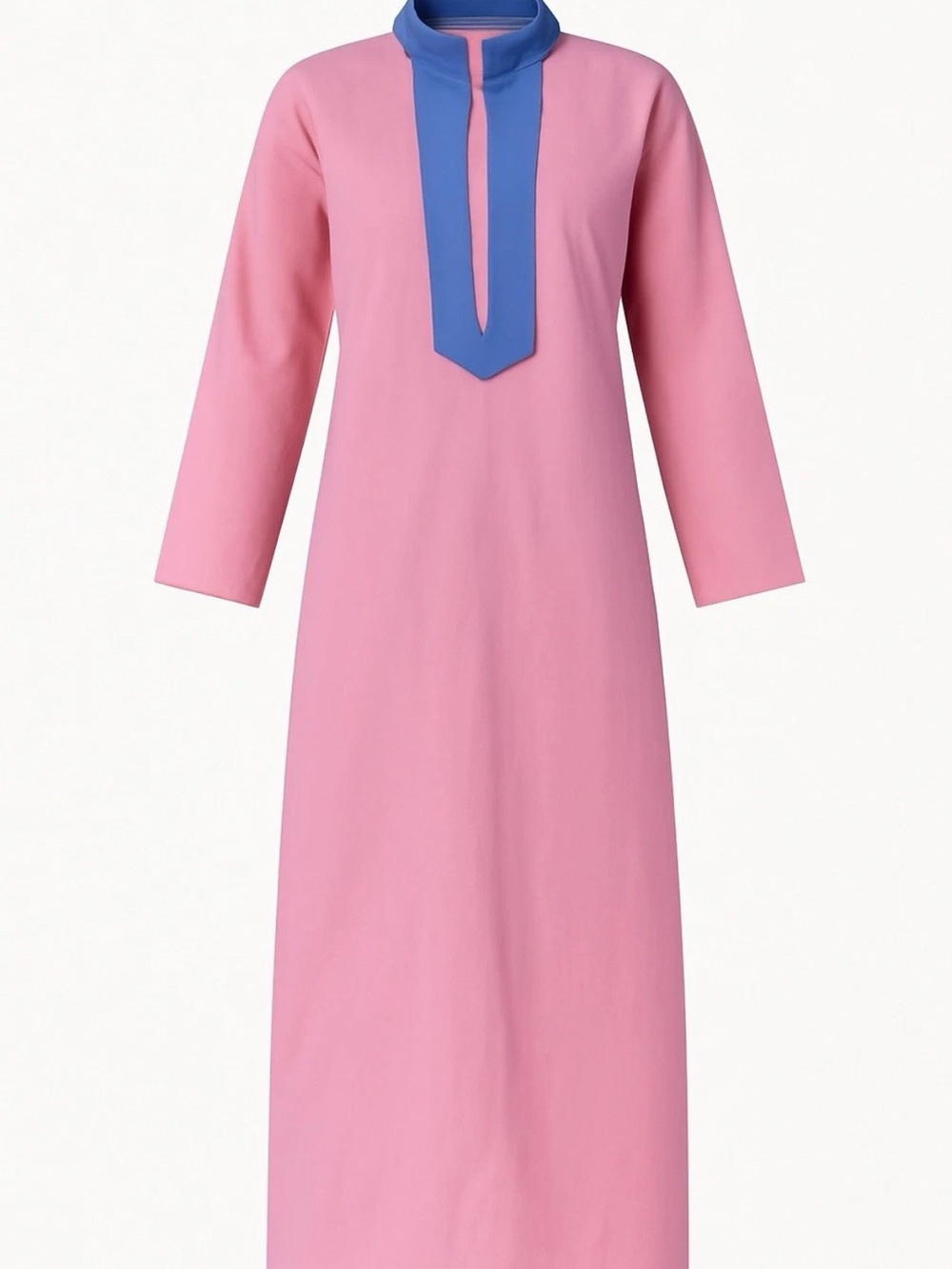 Sail to Sable Pink Caftan Maxi Dress Size XS Blue Trim High Collar  MSRP $188
